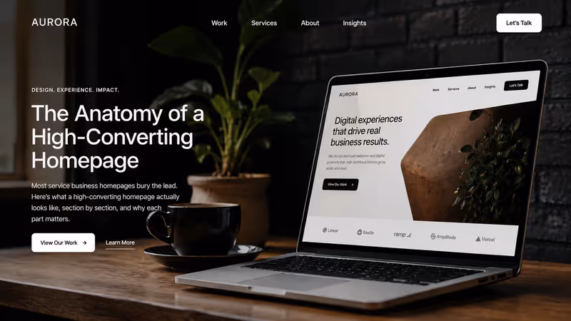 Homepage wireframe layout showing the key sections of a high-converting service business website