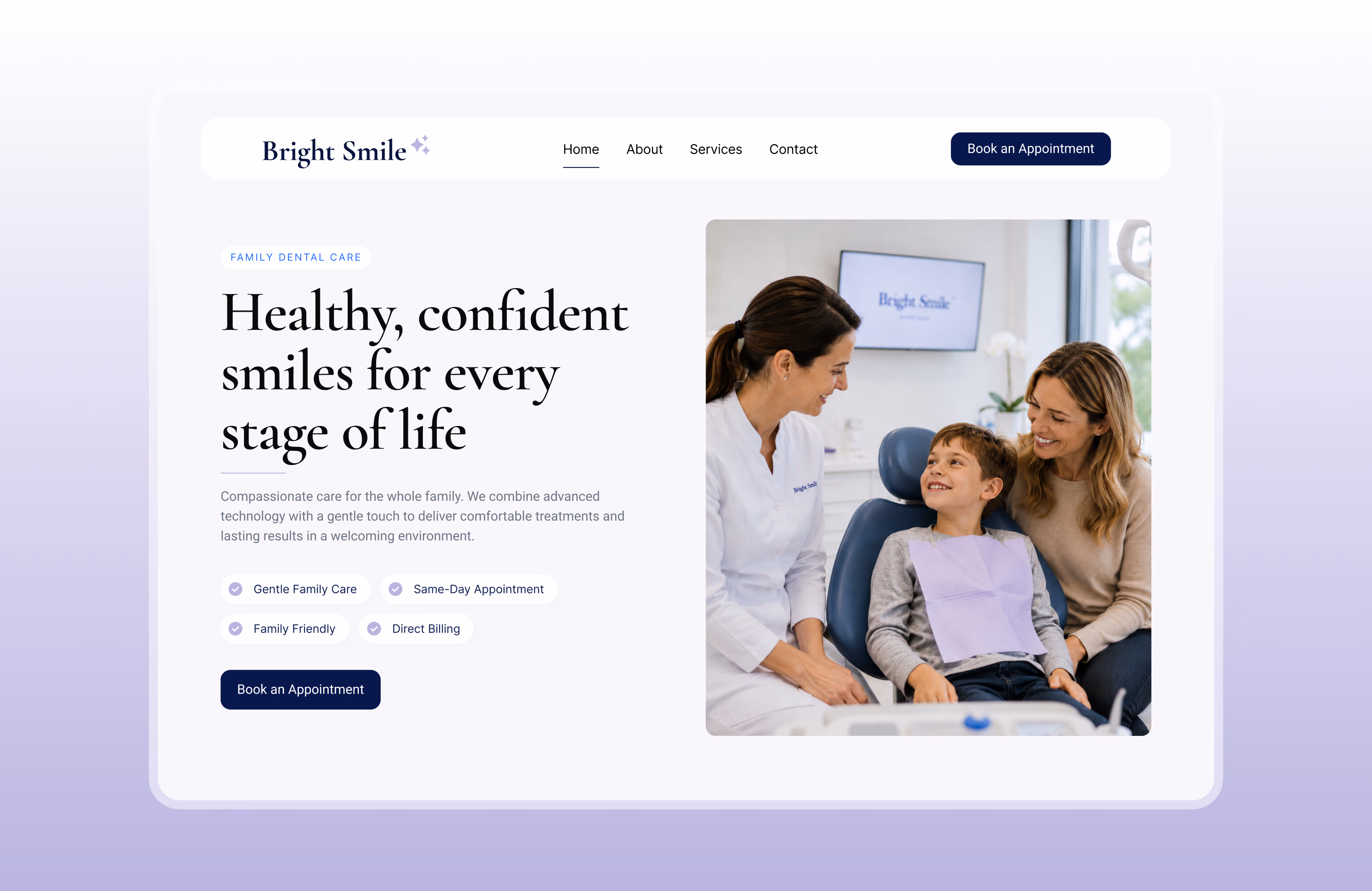 BrightSmile Dental website homepage designed by BitForward
