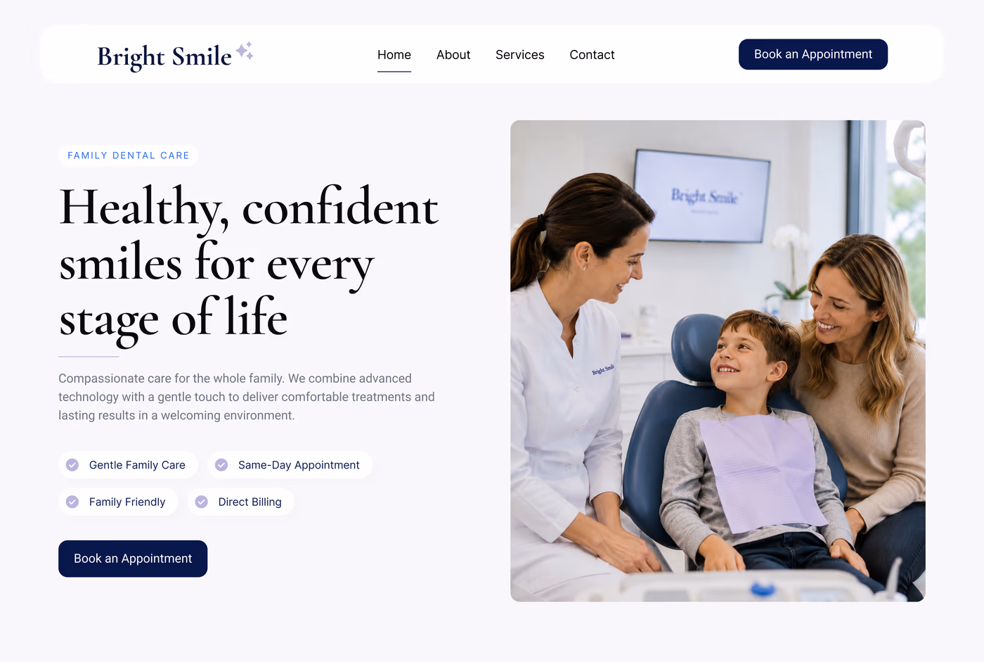 Bright Smile Dental homepage hero section