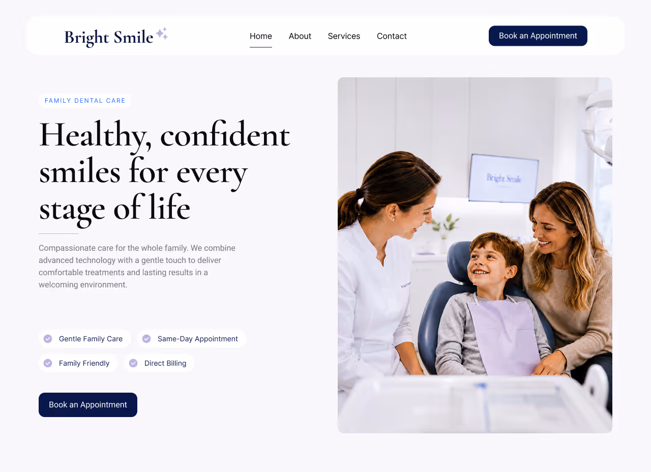 Bright Smile Dental homepage design preview