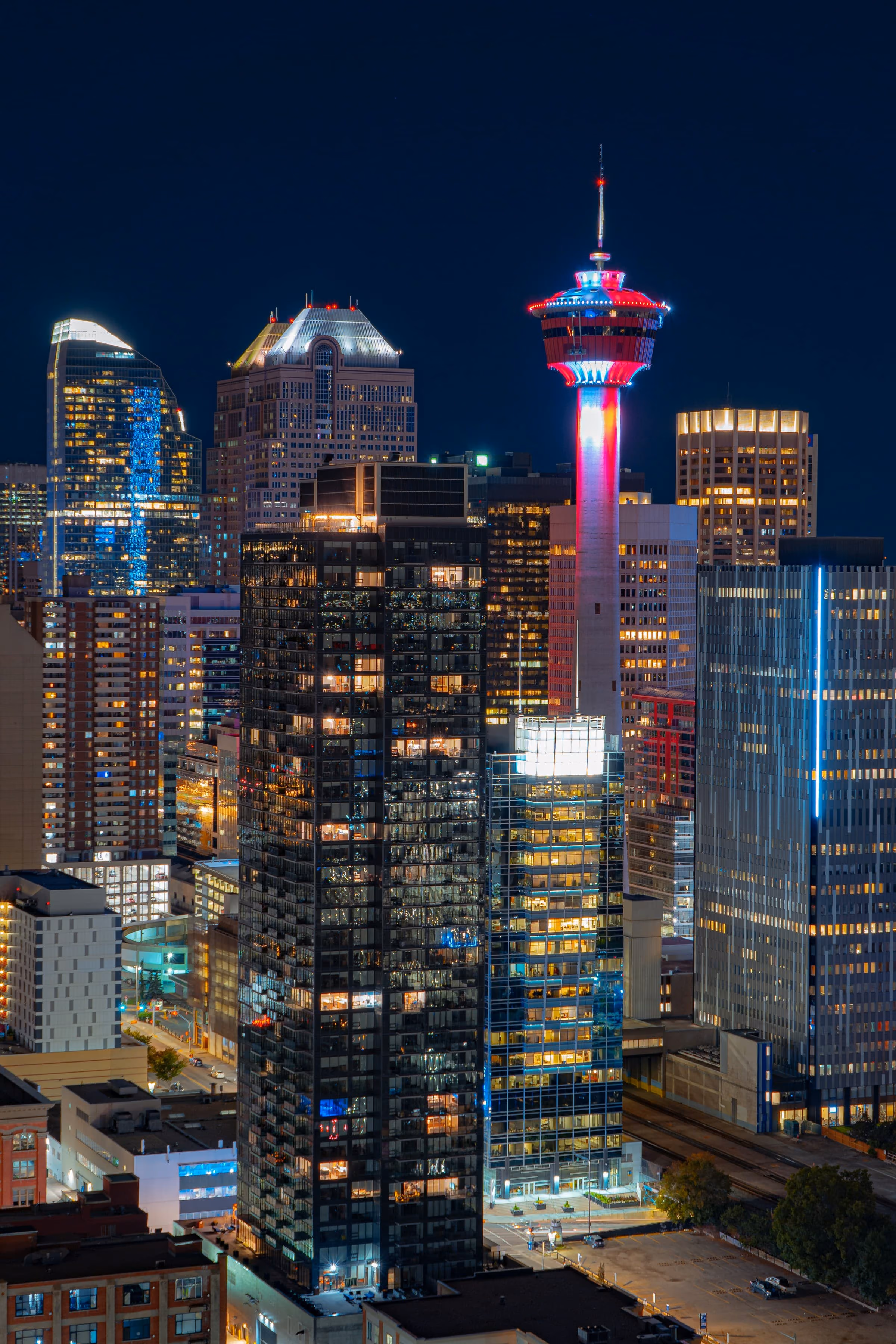 Calgary downtown skyline at night — BitForward is a Calgary-based web design studio