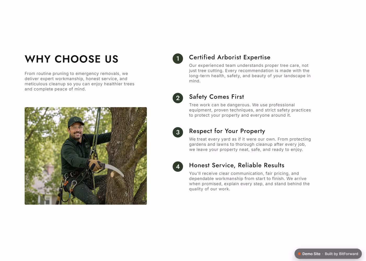 Canopy Tree Services why-choose-us and trust section