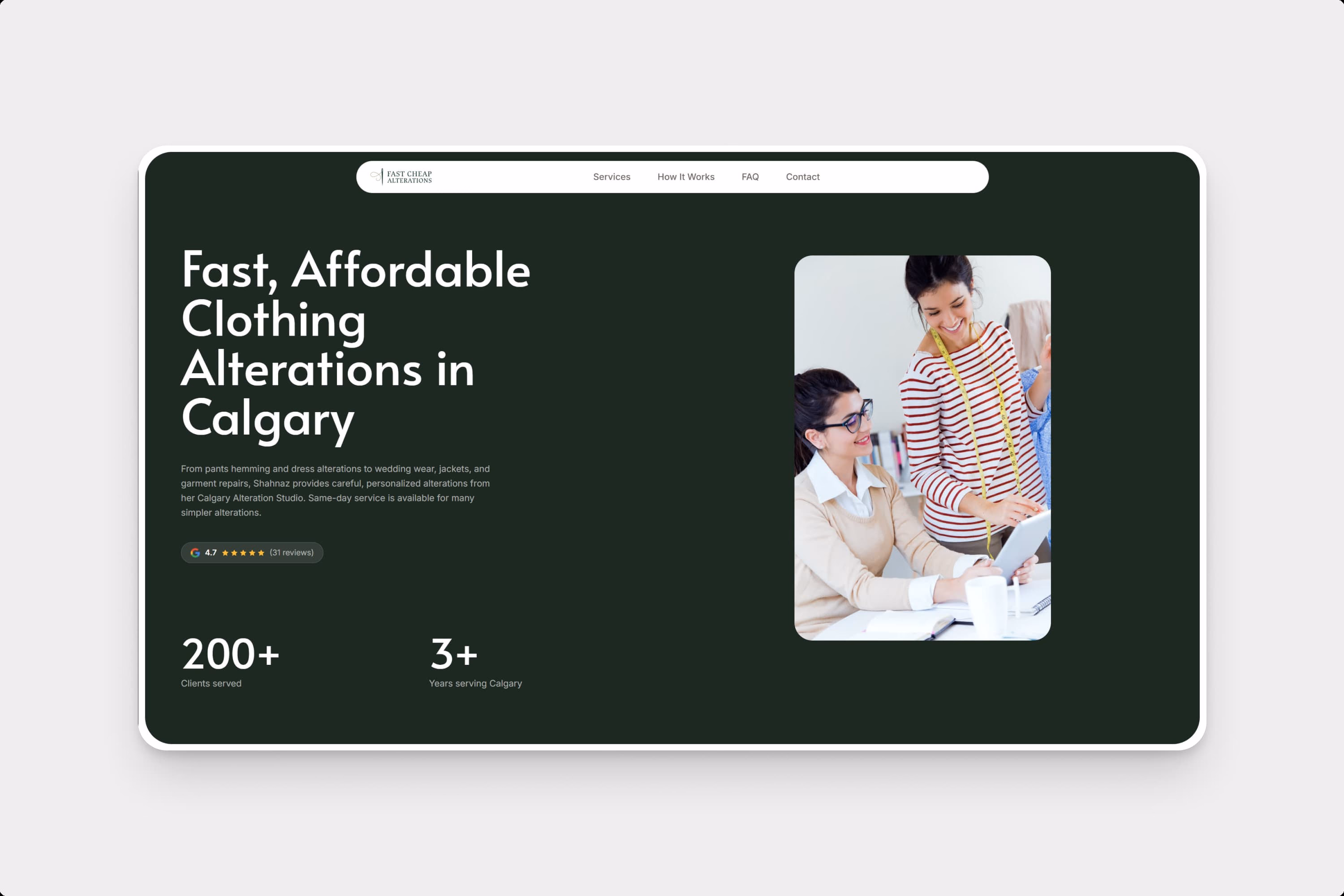 Fast Cheap Alterations homepage preview