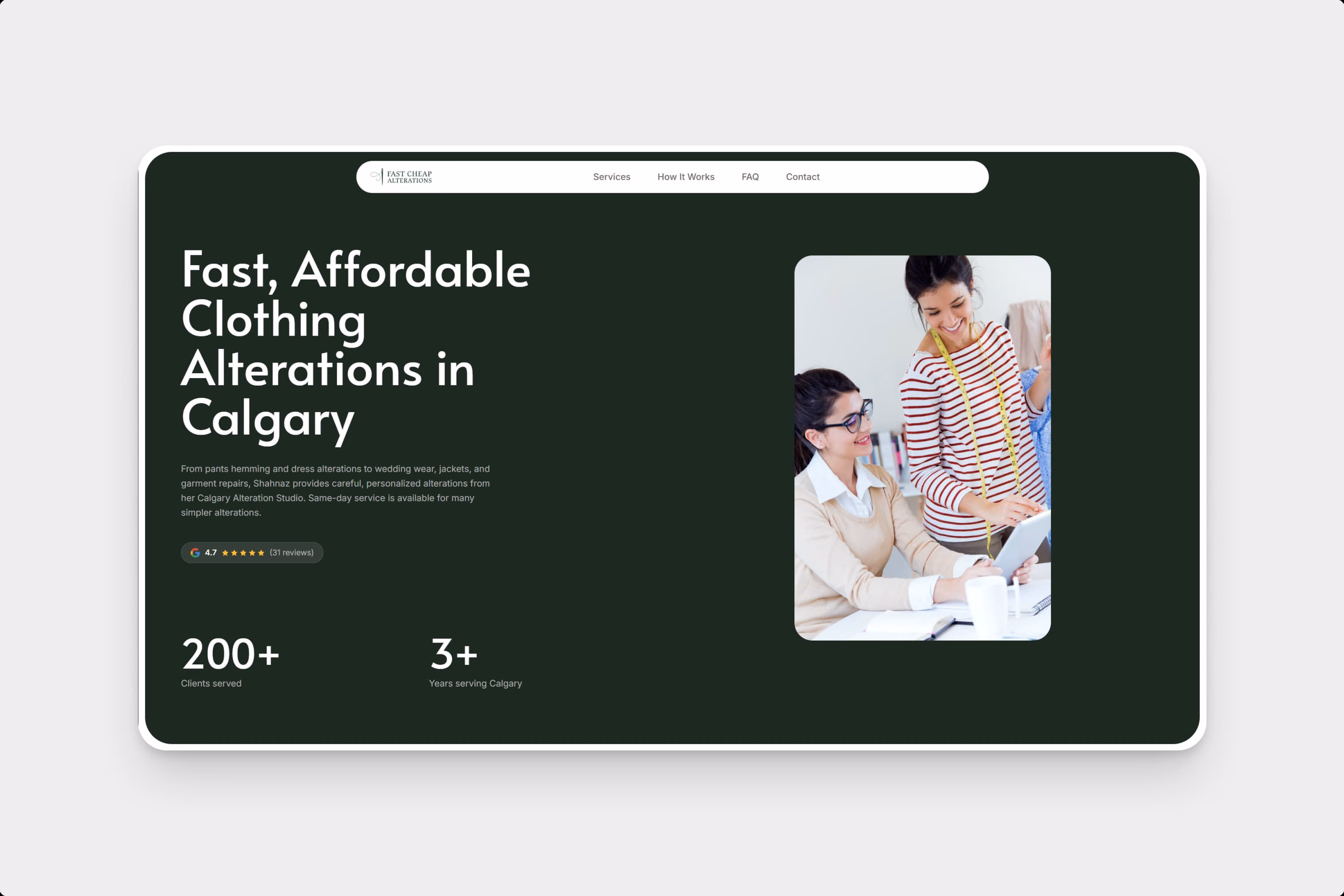 Fast Cheap Alterations homepage preview