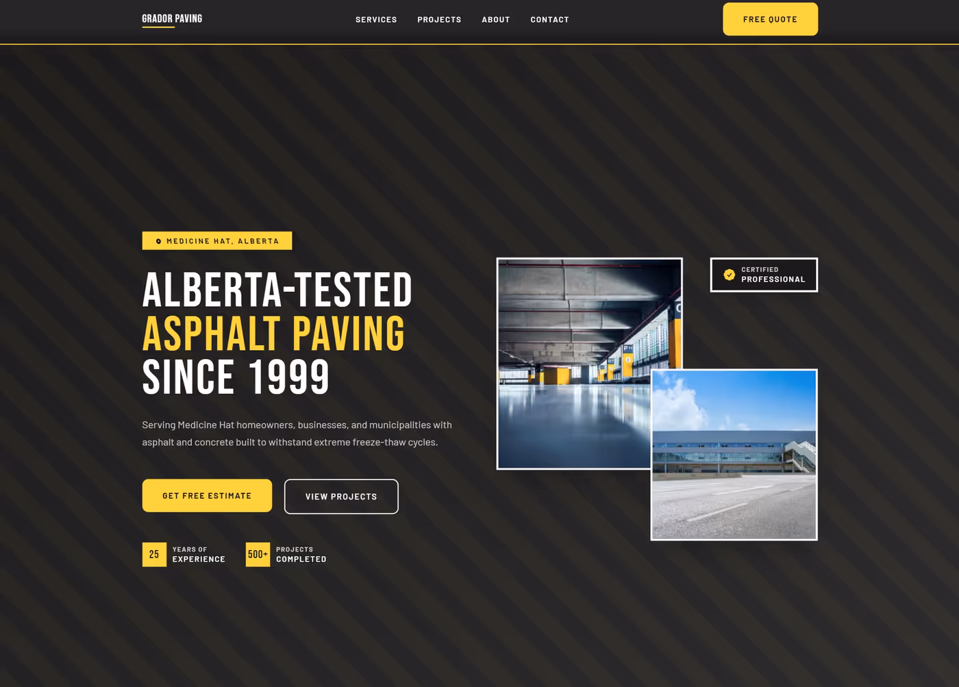 Grador Paving homepage hero section