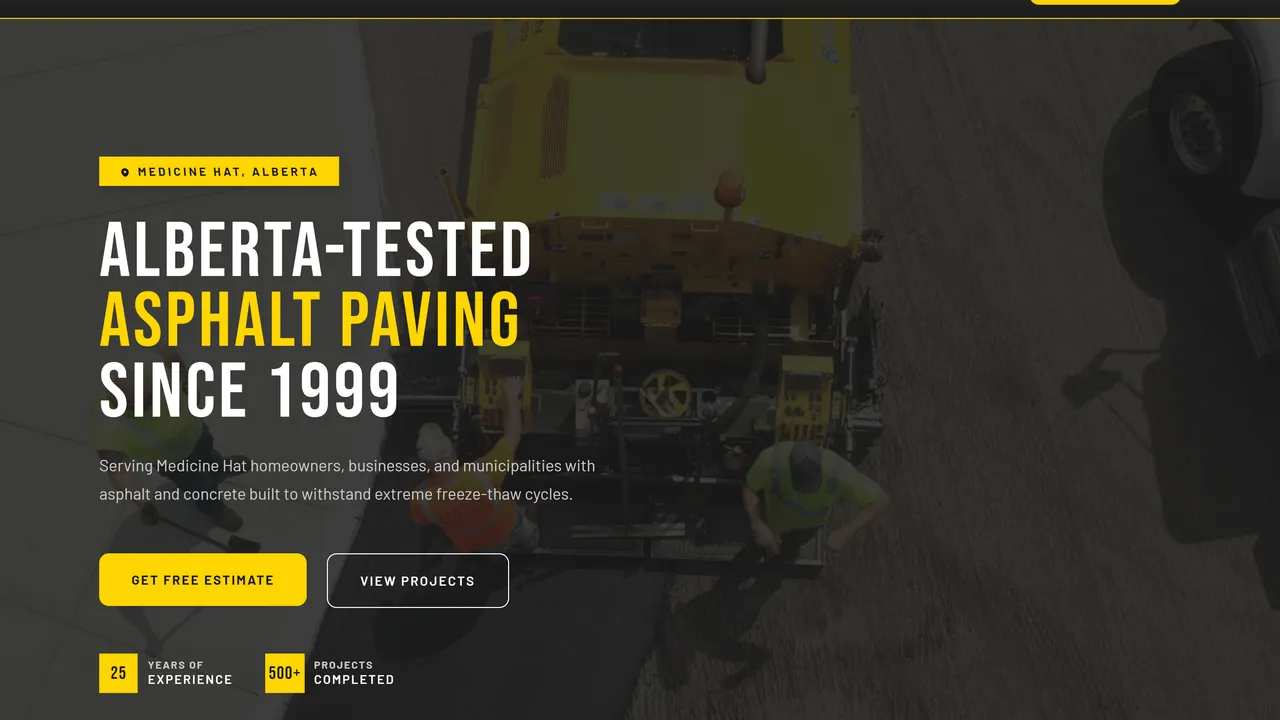 Grador Paving homepage design, a concept website for a paving and concrete contractor