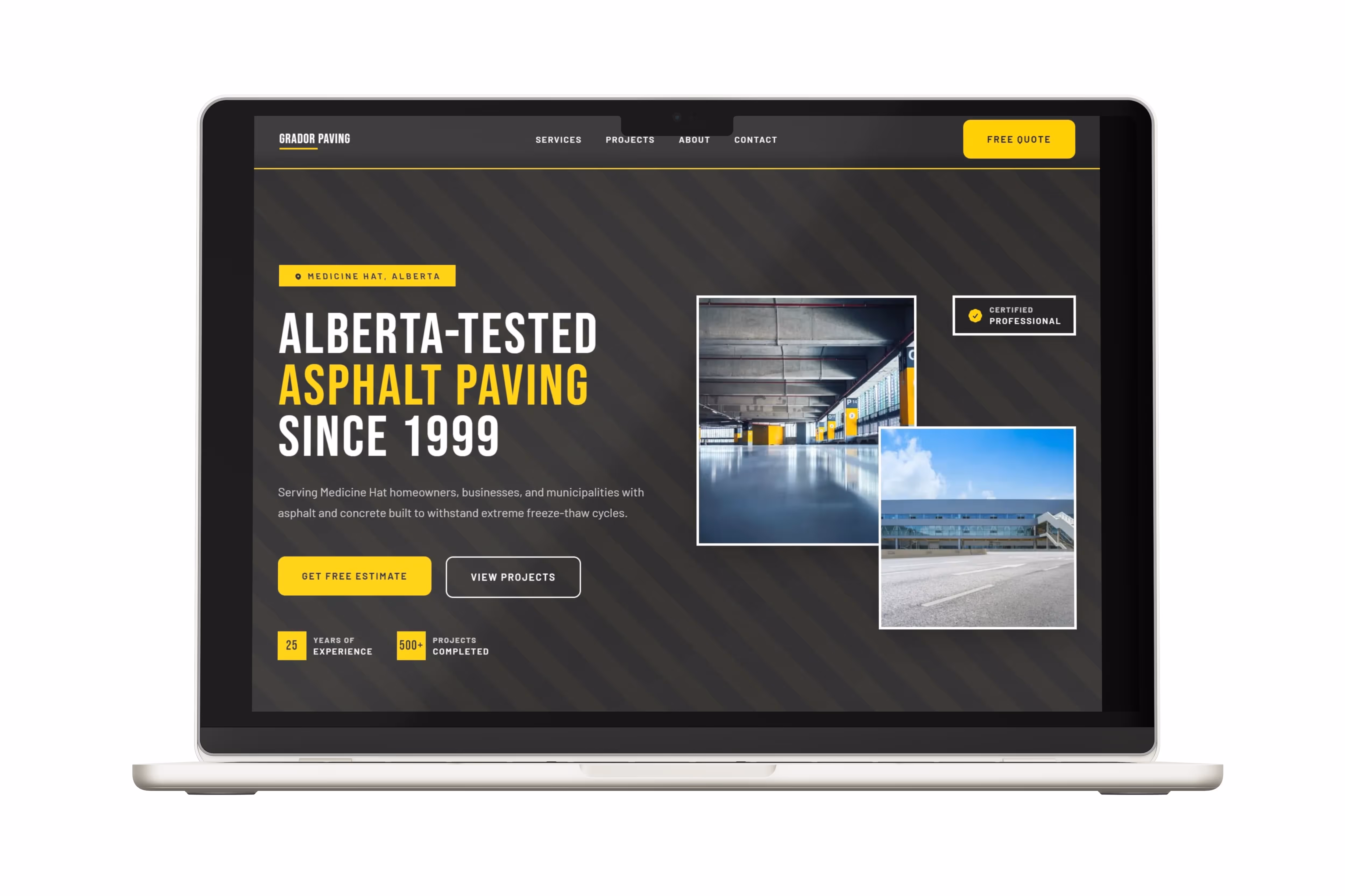 Construction company website design mockup for a contractor business