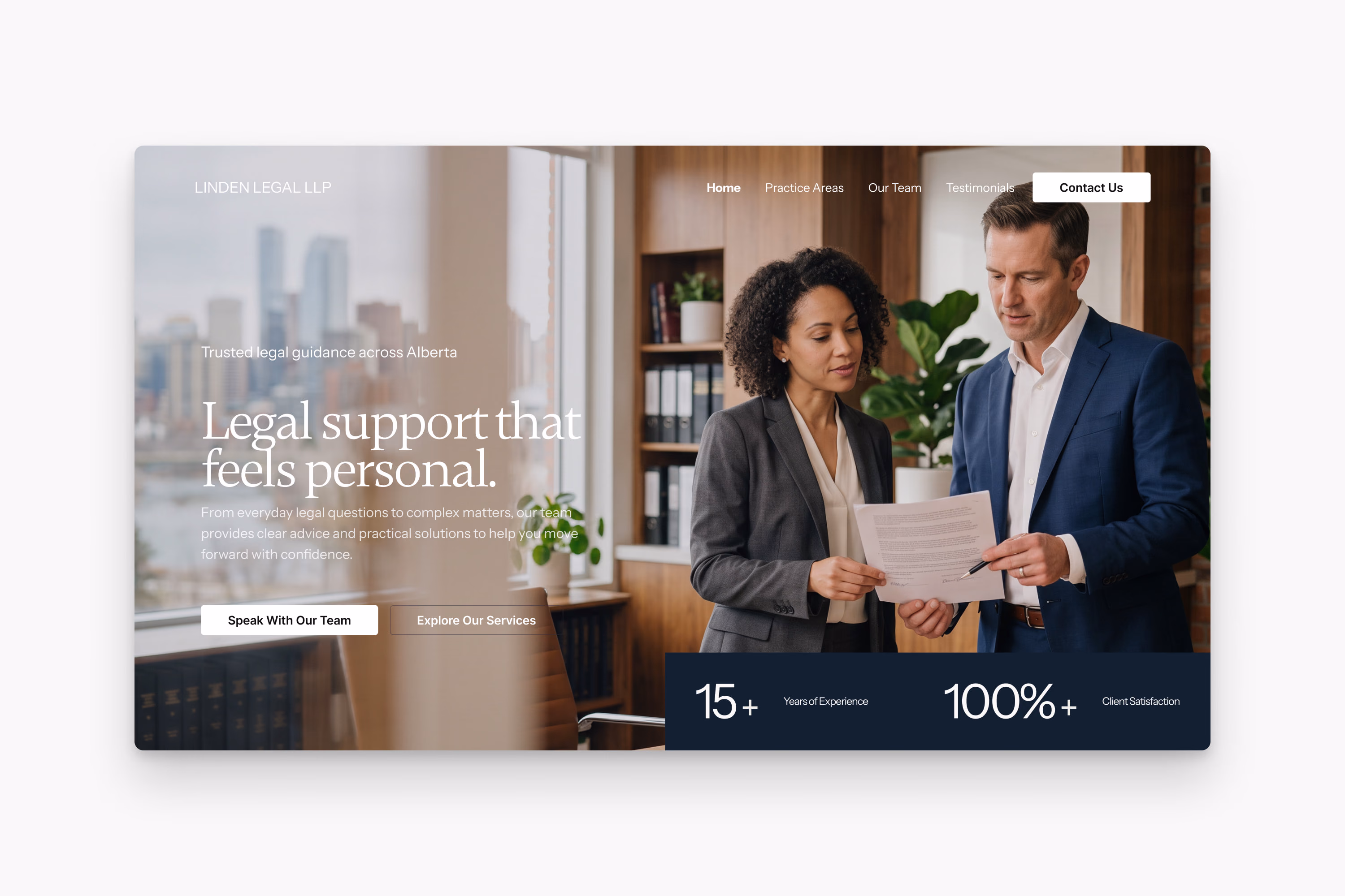 Linden Legal LLP website homepage designed by BitForward