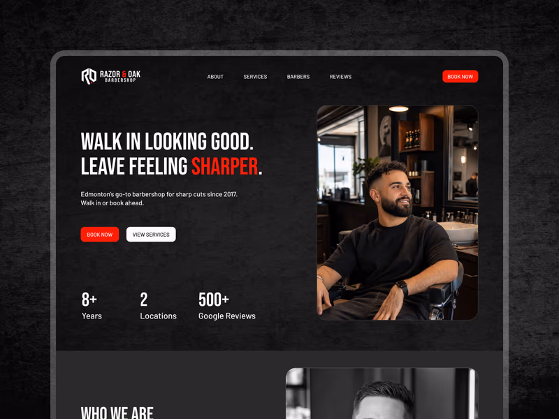 Razor & Oak Barbershop homepage preview