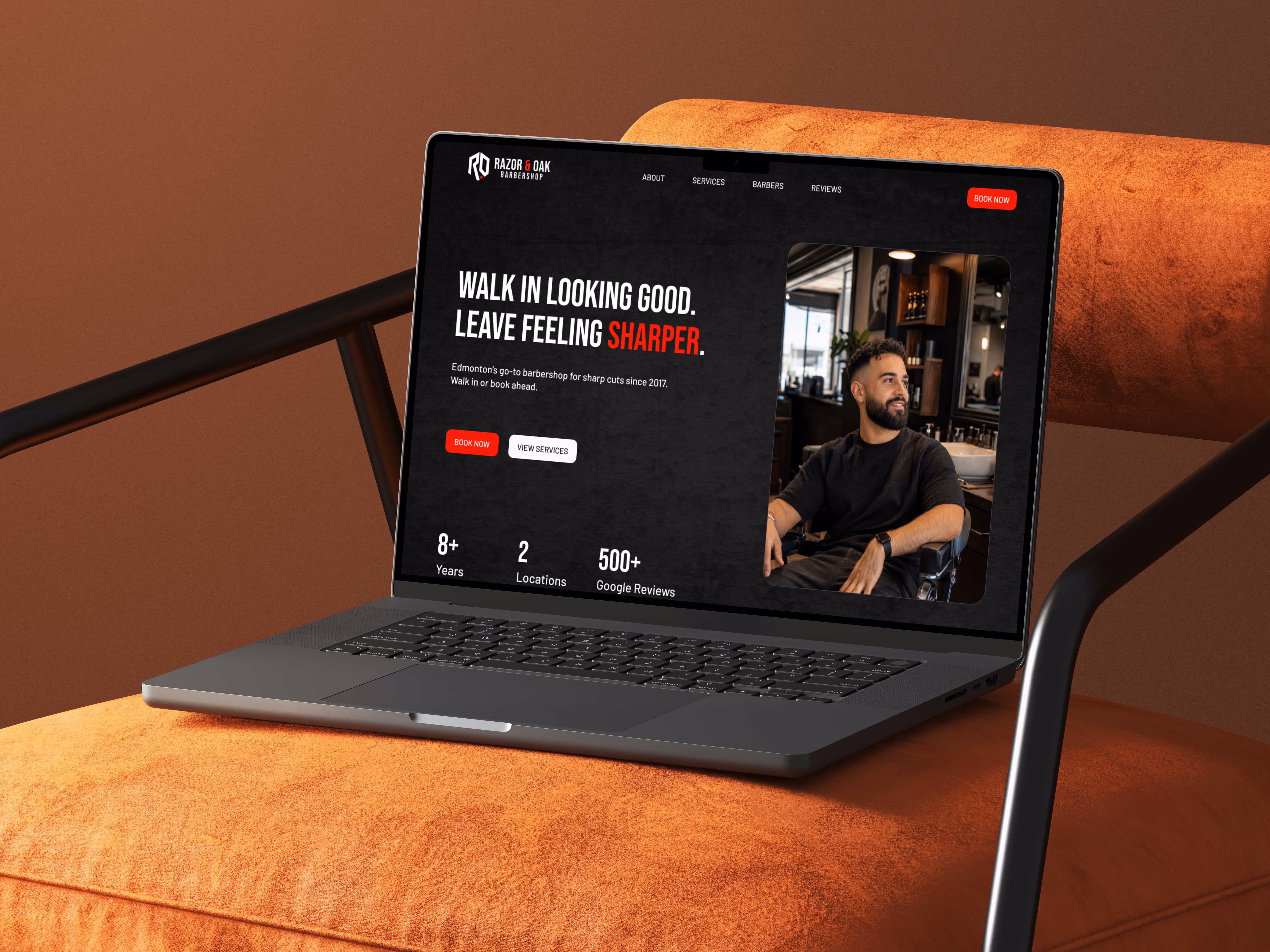 Barbershop website design mockup for an appointment-based personal service business