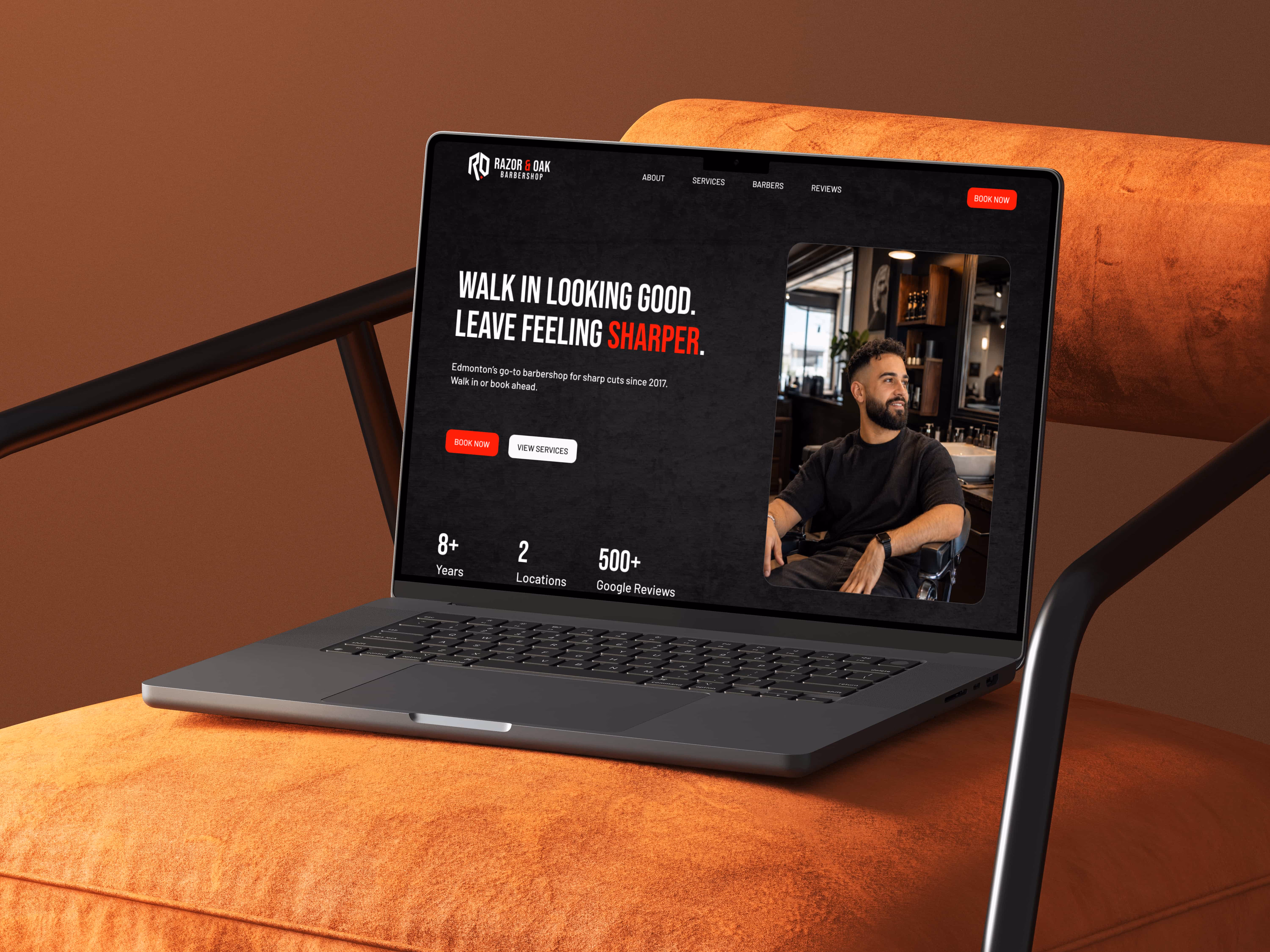 Barbershop website design mockup for an appointment-based personal service business