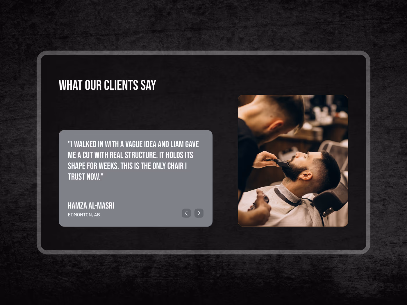 Razor & Oak Barbershop client testimonials section