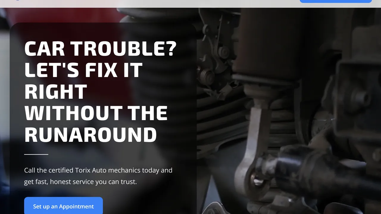 Torix Auto homepage design, a concept website for an auto repair shop