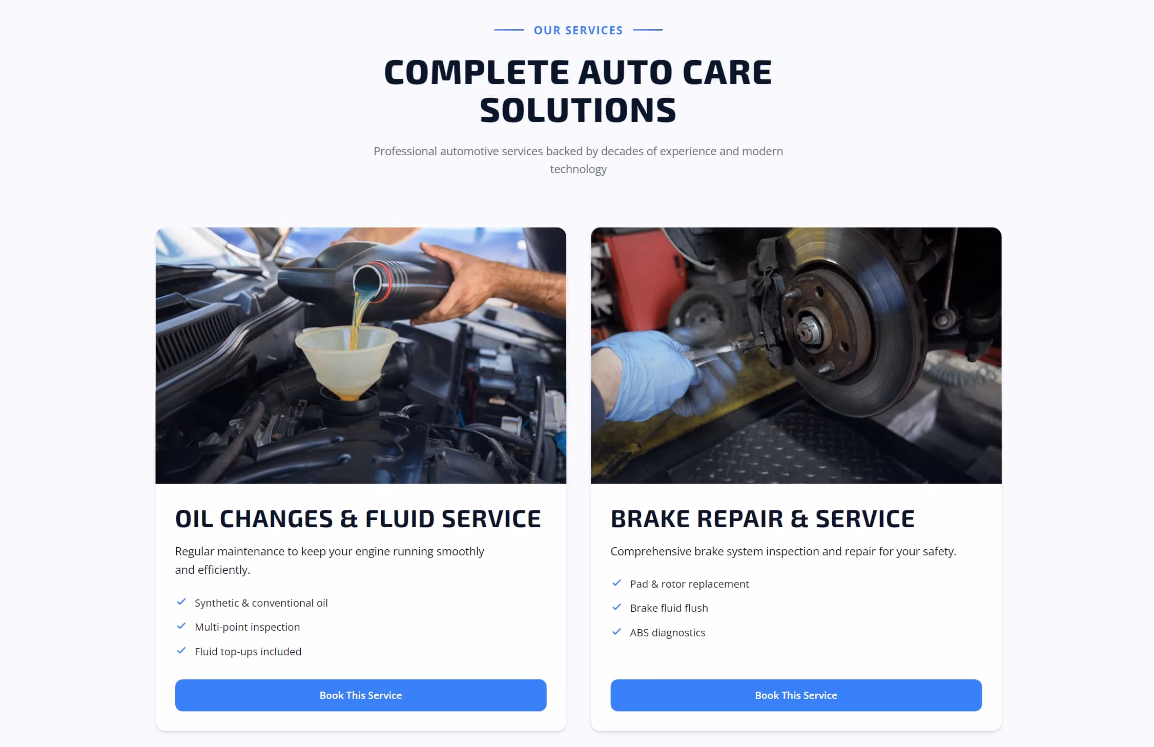 Torix Auto website — services and trust indicators section