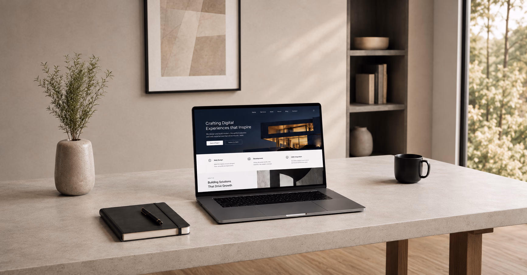 Laptop mockup of a custom website, for the web design and development service