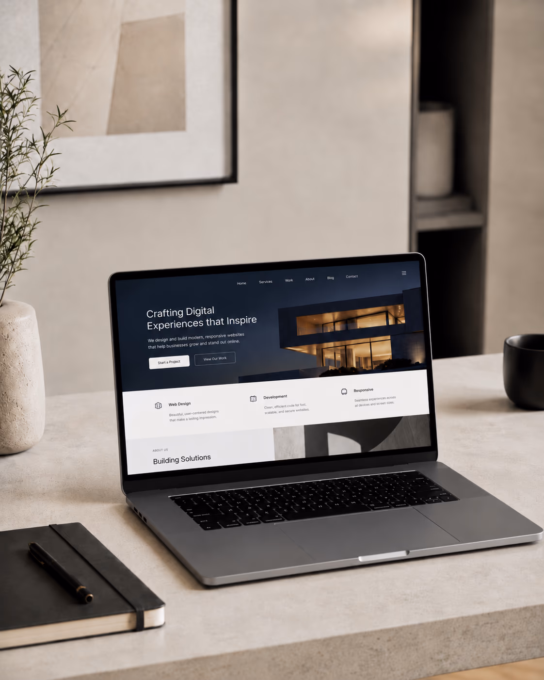 Laptop mockup showing a custom website built for a service business