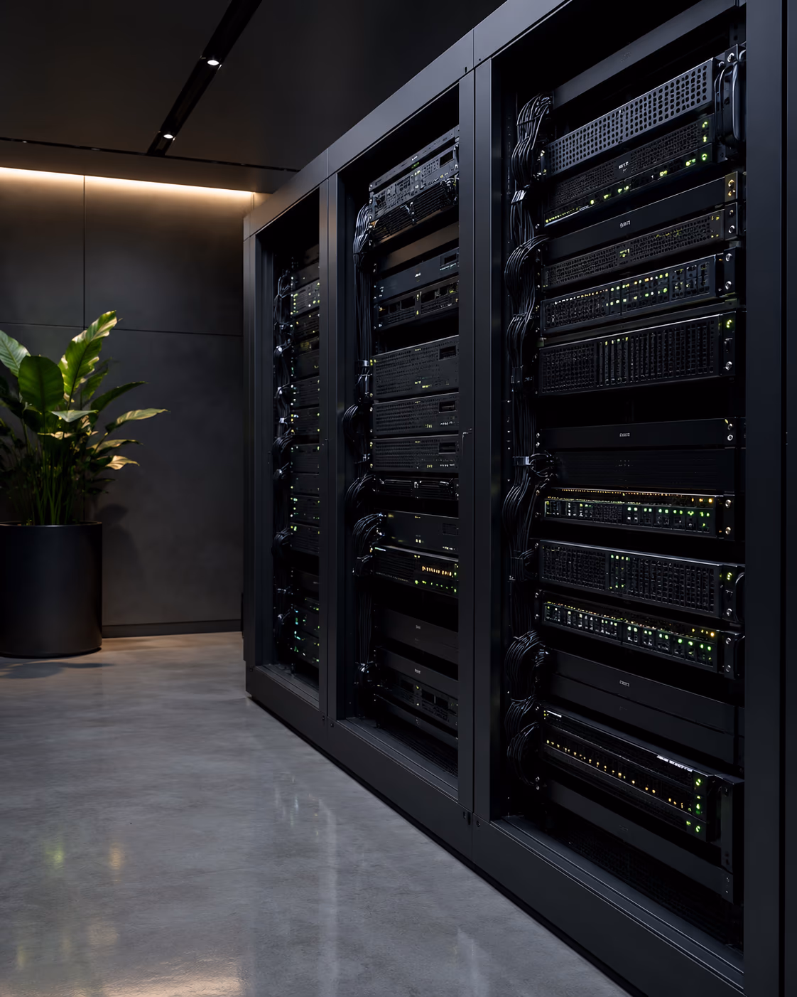 Clean server rack representing reliable website maintenance, hosting, and ongoing security services