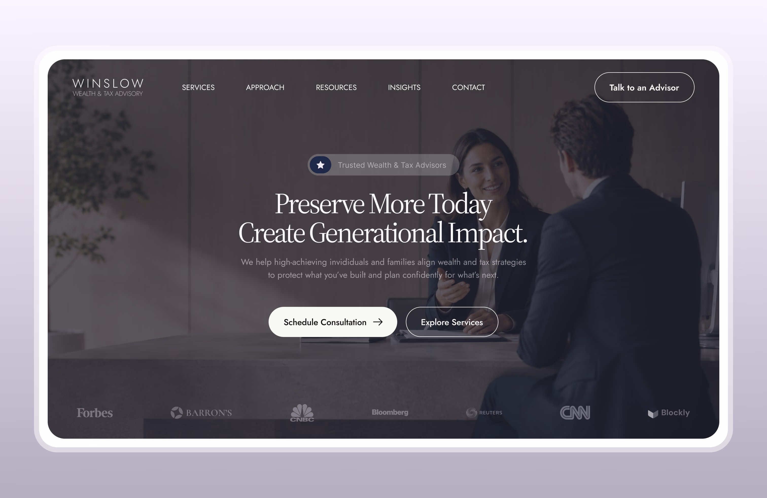 Winslow website homepage designed by BitForward