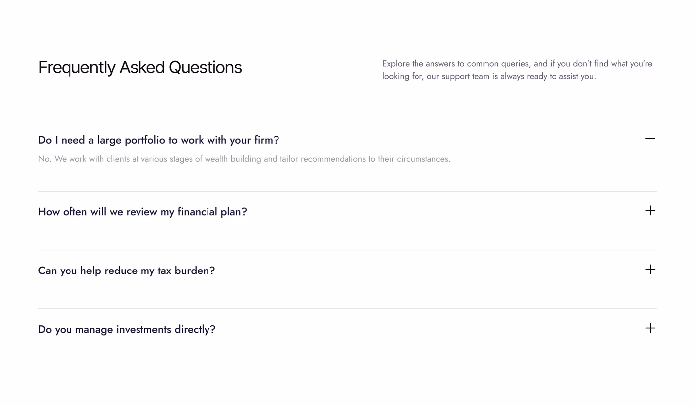 Winslow Wealth Advisory FAQ section