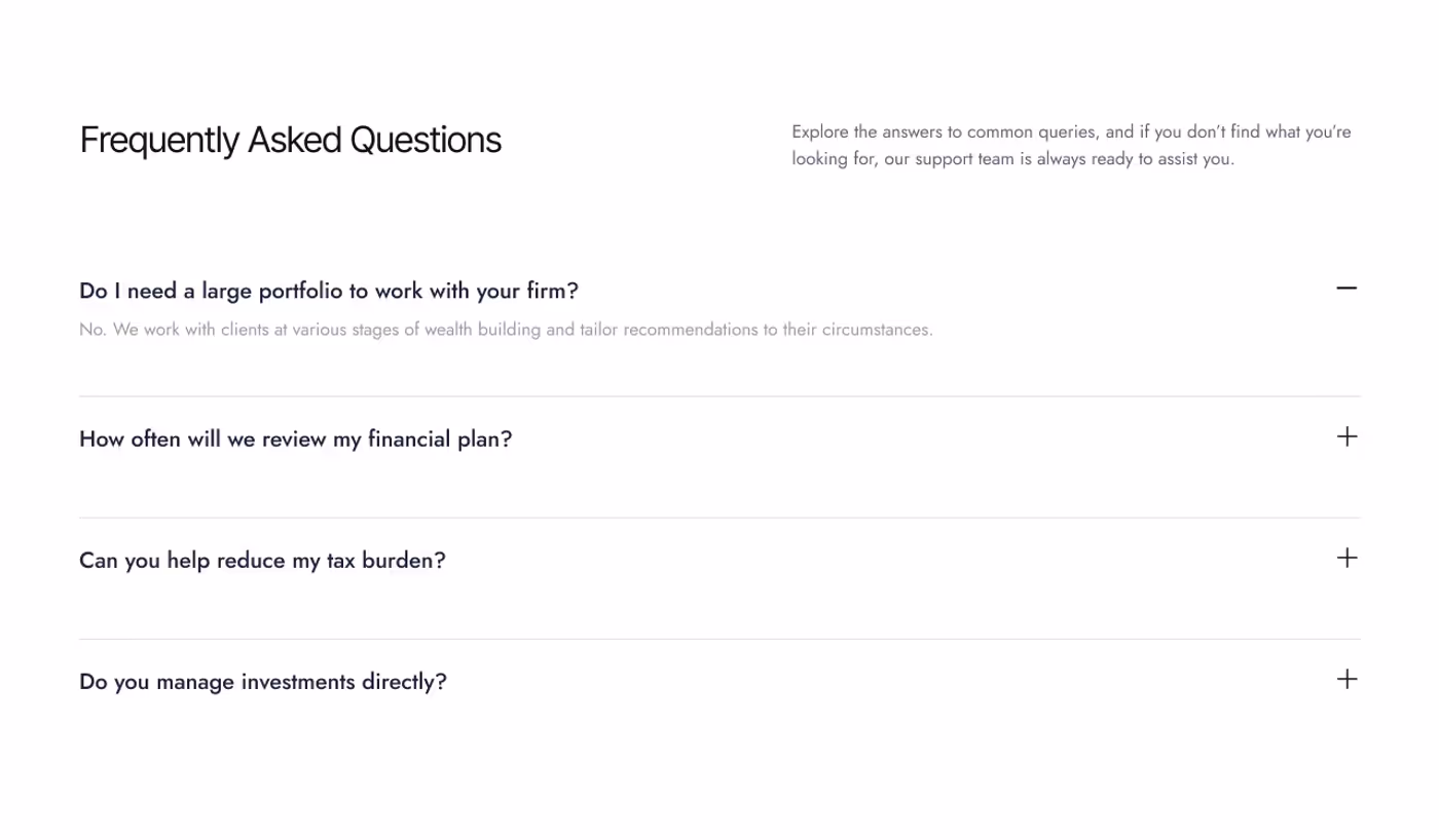 Winslow Wealth Advisory FAQ section