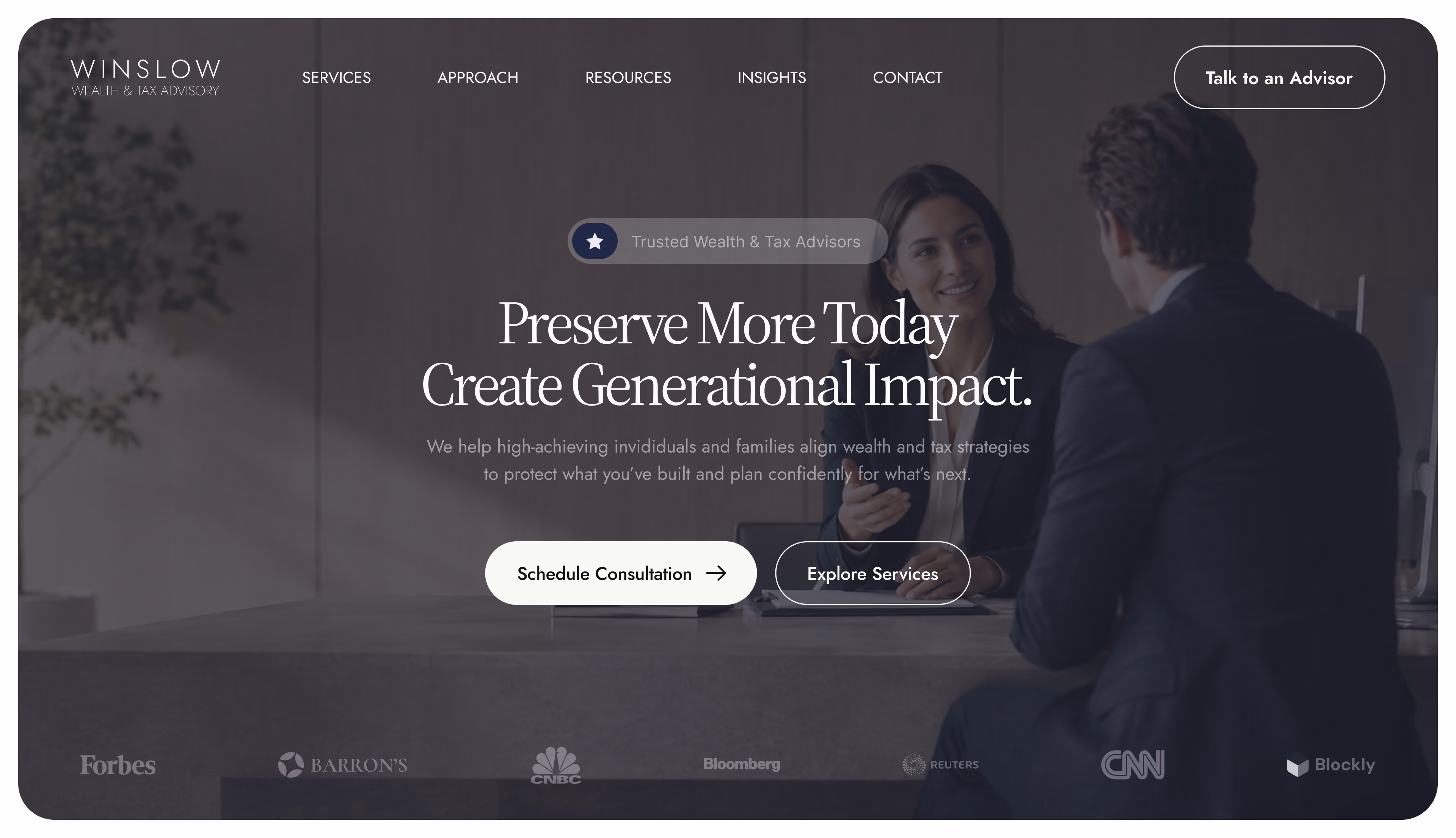 Winslow Wealth Advisory homepage design preview