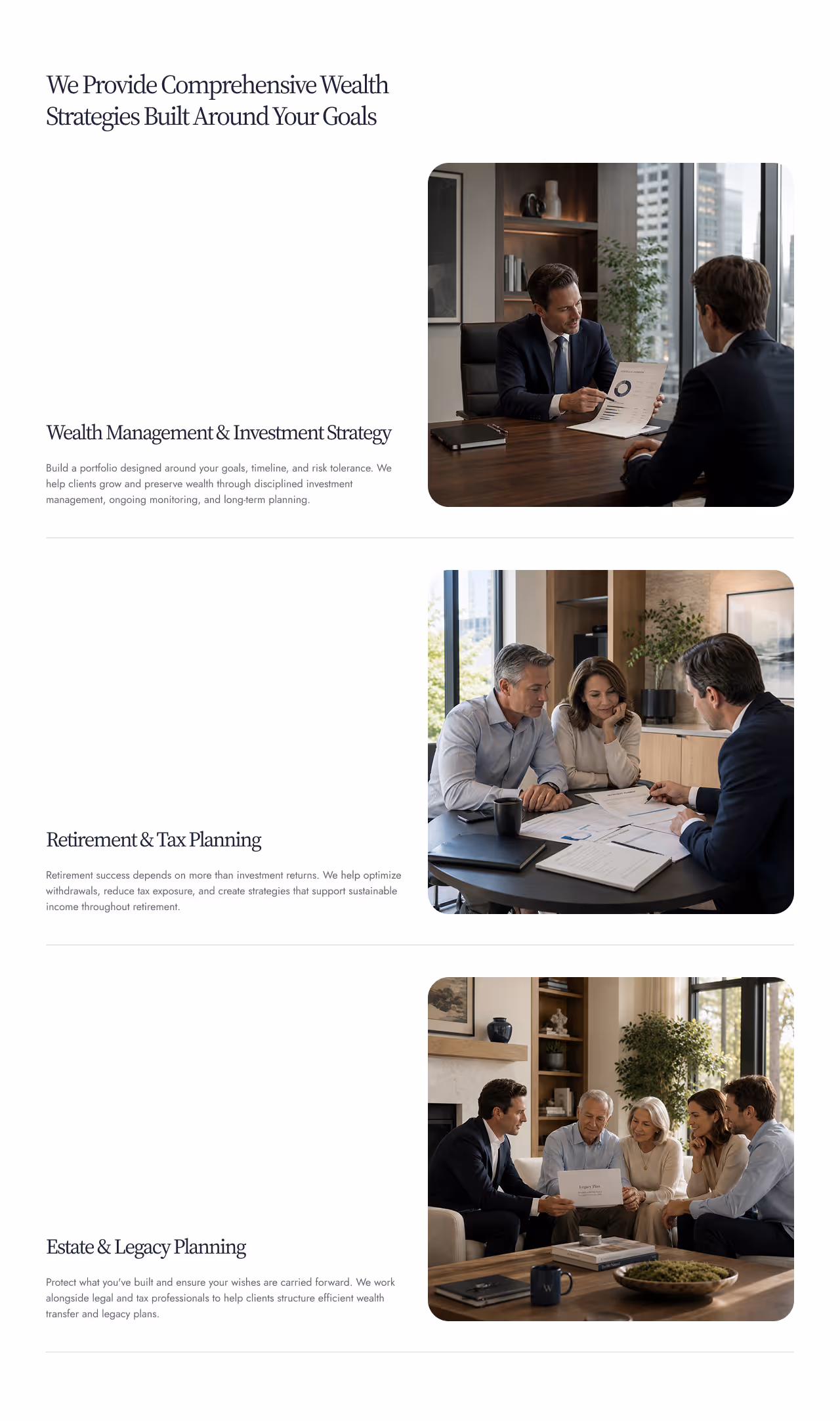 Winslow Wealth Advisory website — services section