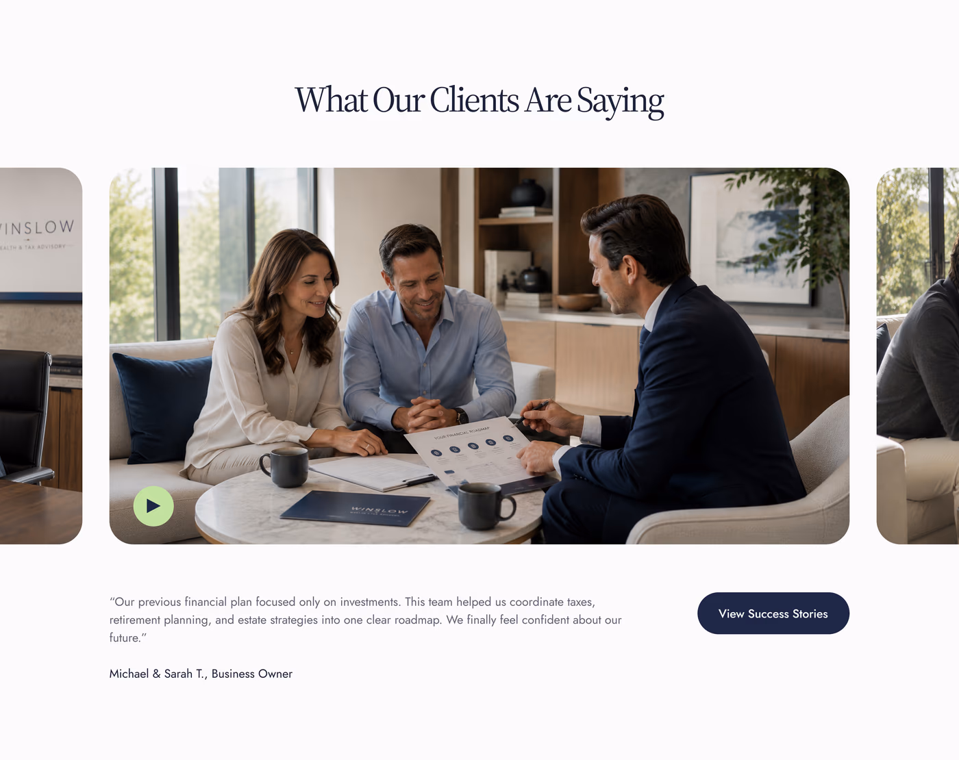 Winslow Wealth Advisory testimonials section